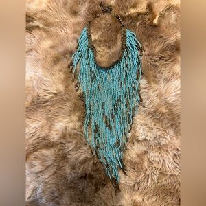 Turquoise Beaded Fringe Choker Necklace